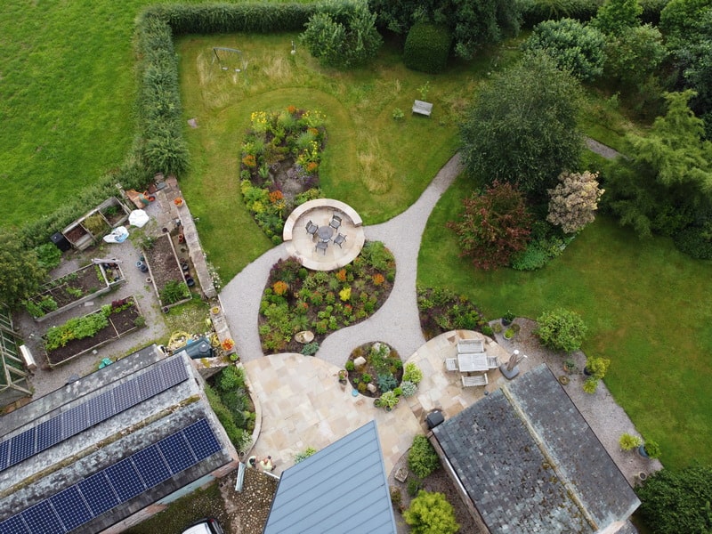 Birdseye view of a completed country garden