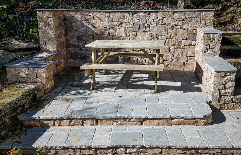 Limestone seating area, Bampton